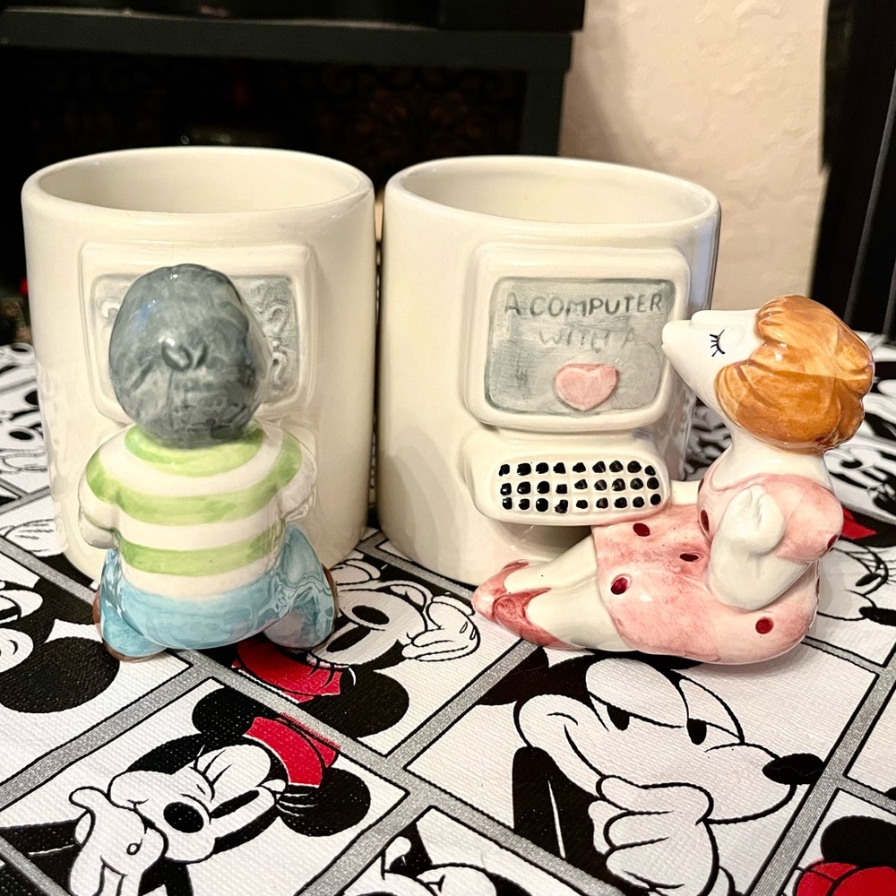 80s computer couple coffee mug set